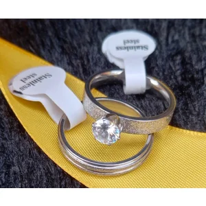 Frosted Stainless Steel Duo Wedding Ring Set