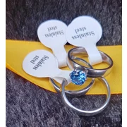 Blue Solitaire Trio Wedding Ring Set