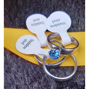 Blue Solitaire Trio Wedding Ring Set