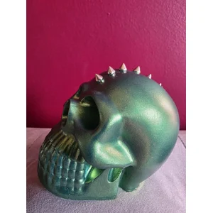 Metallic Iridescent Skull Figurine - Gothic Punk Tabletop Decor