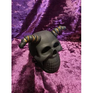 The Ram-Horned Crypt Skull - Mixed Media Dark Art Piece