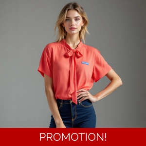 Coral Tie Neck Short Sleeve Blouse
