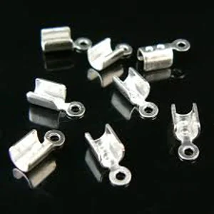 10x4 mm Crimps FOLD OVER Cord Ends,  Silver Tone  (6)