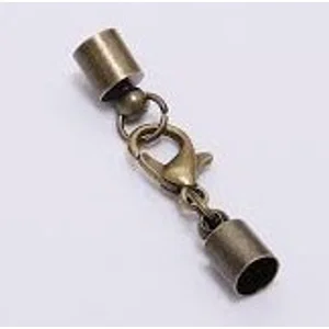 Glue On Leather Cord Ends with Lobster Claw Clasp and Extender Chain , 15 x 5 x 3 mm  (2)