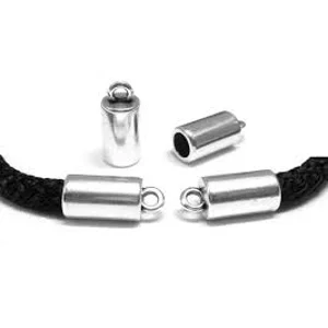 5MM Round Cord Smooth Cylinder End Caps , Silver  (10)