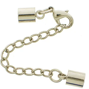 Sterling Silver Leather Cord Crimp,  End Cap with Lobster Clasp Extender, 40 x 5 X 12, (1)