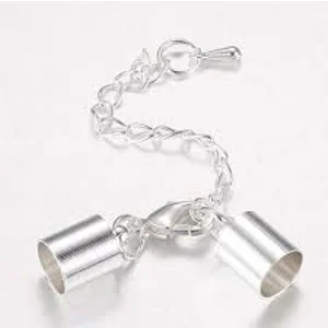 5 mm Silver Lobster Clasp, -Extension Chain and round crimp 60 mm .