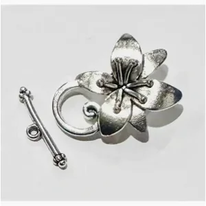 Flower Silver Tone Toggle with Bar, 30 x 22  mm,  (2)