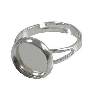 Silver Metal Color Brass Ring , ajustable, Tray: 14mm in diameter, 12mm inner diameter (2)