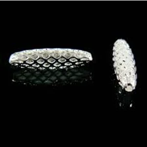 19mm x 5mm silver plated brass, open weave oval beads (3)
