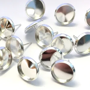12 mm silver plated cabochon stud earring findings, (2)