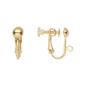 Gold Plated Screw Back Clip-on Earrings with Loop  10 x 15 mm (2)