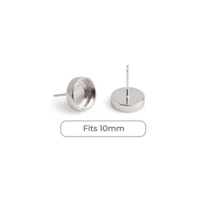 Silver Plated Bezel Stud Earring Settings, Deep Base Tray with Round Cup,  Fits 10mm(4)