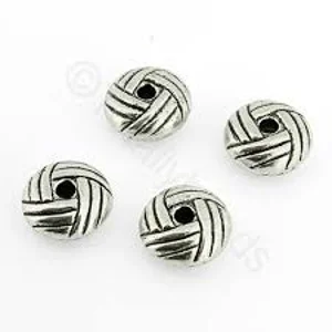 Silver Bead - Hatched Rondelle, 6.5 mm  (5)