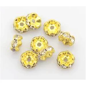 8x3  mm Czech Topaz Rhinestone Rondelles spacer beads gold (10)