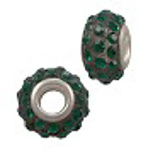 Emerald Green Rhinestone Pave Spacer Beads -14 x 9 mm,  Large Hole (3)
