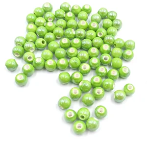Green Glazed Porcelain Beads ~8mm (10)