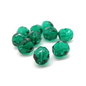 Round faceted glass beads 7 mm emerald (10)