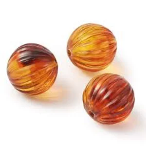 Corrugated Amber Acrylic Beads 14 mm  (4)
