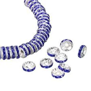 Rondelle Blue Rhinestone Spacer Beads. 6 x 2 mm (10)