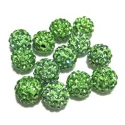 Green Polymer Clay Rhinestone Beads Pave Disco Ball Beads  10 mm  (5)