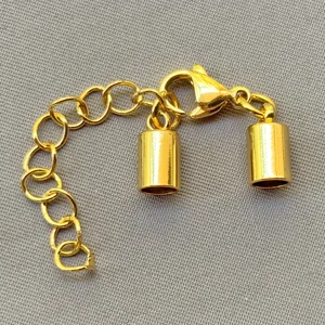 5 mm Glue On Leather Cord Ends with Lobster Claw Clasp and Extender Chain  Golden  8 x 5 mm  (1)