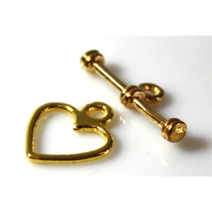 HEART TOGGLE CLASPS 14mm x 16 mm , Gold  (2)