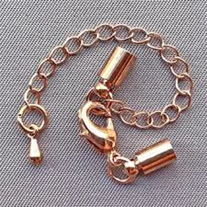 5 mm Glue On Leather Cord Ends with Lobster Claw Clasp and Extender Chain Rose Gold  1 Pkg
