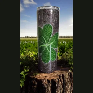 Four leaf clover glitter tumbler