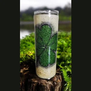 Four leaf clover glitter tumbler