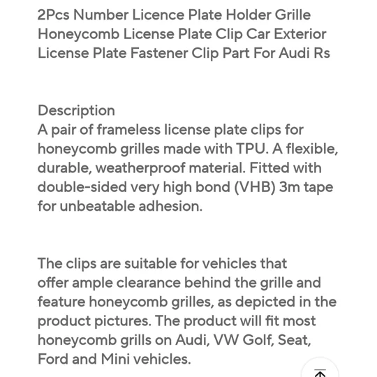 Honeycomb grill number plate clips