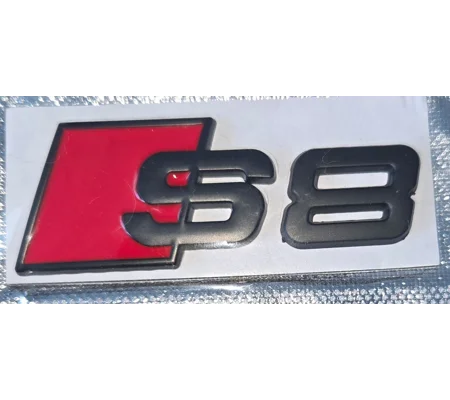 S8 REAR METAL BADGE RED 80mm x 30mm