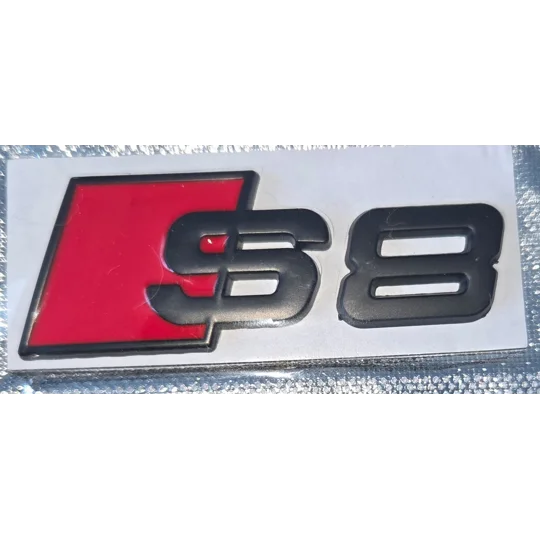 S8 REAR METAL BADGE RED 80mm x 30mm