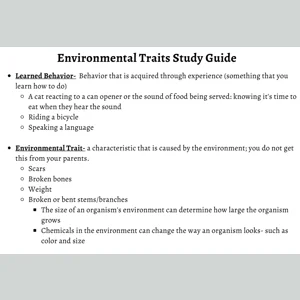 Science Study Guide- Environmental Traits
