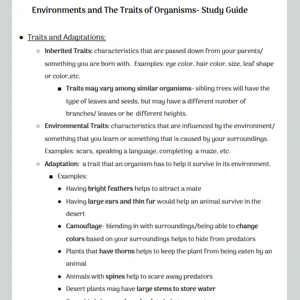 Science Study Guide- Environments & The Traits of Organisms