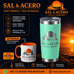 Vaso Térmico Menta 20 oz Acabado Acero + Taza de Regalo