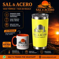 Vaso Térmico Amarillo 20 oz Acabado Acero + Taza..