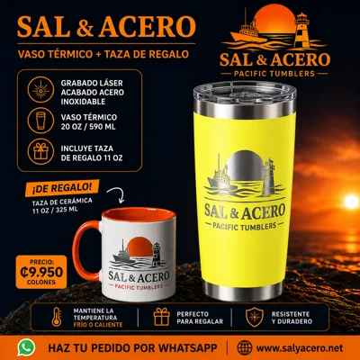 Vaso Térmico Amarillo 20 oz Acabado Acero + Taza de Regalo