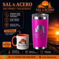 Vaso Térmico Fucsia 20 oz Acabado Acero + Taza d..