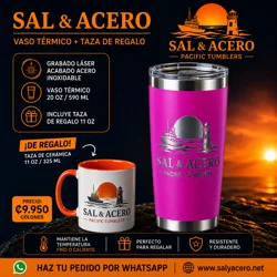 Vaso Térmico Fucsia 20 oz Acabado Acero + Taza de Regalo