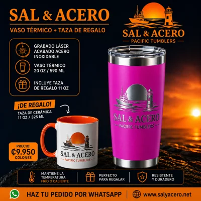 Vaso Térmico Fucsia 20 oz Acabado Acero + Taza de Regalo