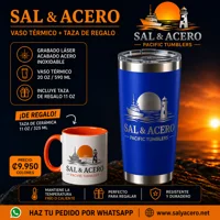 Vaso Térmico Azul Rey 20 oz Acabado Acero + Taza..