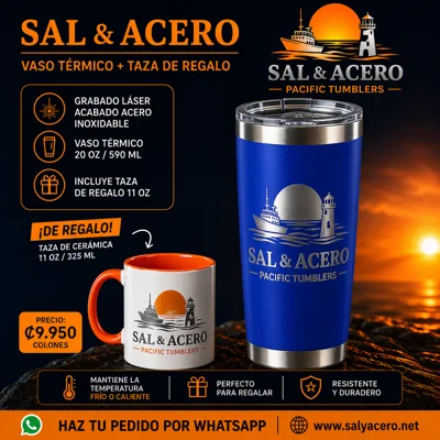 Vaso Térmico Azul Rey 20 oz Acabado Acero + Taza de Regalo