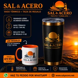 Vaso Térmico Negro 20 oz Acabado Dorado + Taza de Regalo
