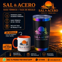 Vaso Térmico Negro 20 oz Acabado Tornasol + Taza de Regalo