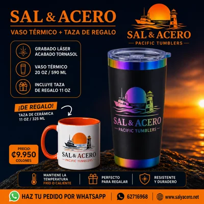 Vaso Térmico Negro 20 oz Acabado Tornasol + Taza de Regalo