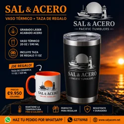 Vaso Térmico Negro 20 oz Acabado Acero + Taza de Regalo