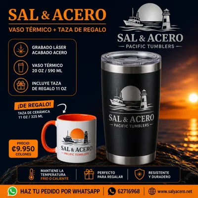 Vaso Térmico Negro 20 oz Acabado Acero + Taza de Regalo