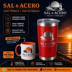 Vaso Térmico Rojo 20 oz Acabado Acero + Taza de Regalo