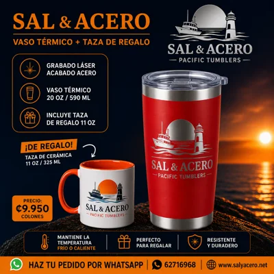 Vaso Térmico Rojo 20 oz Acabado Acero + Taza de Regalo
